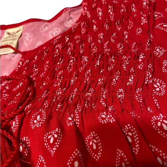 Faded Glory smocked flutter sleeve red white top L(12-14… - Picture 6 of 9